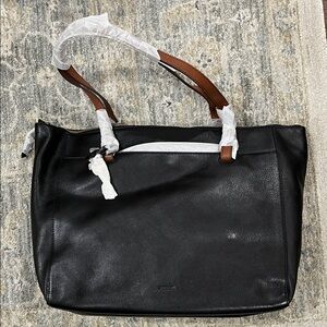 Fossil Black and Brown Leather Tote
